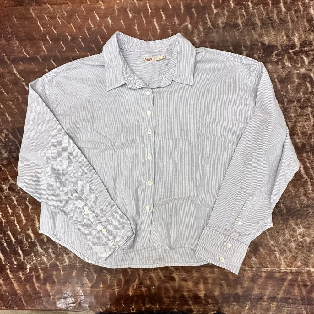 Faherty Stretch Oxford Button Down Shirt Mens Large Blue White Pinstripe Pocket - Picture 2 of 8